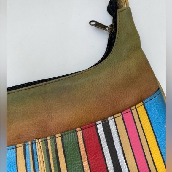 Anuschka Leather Hand Painted Flower Boho Hobo Shoulder Bag - Picture 2 of 9